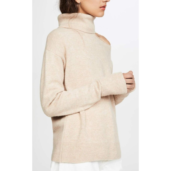 Women's PAIGE Beige Cutout Turtleneck Wool Blend Sweater S - Picture 3 of 13